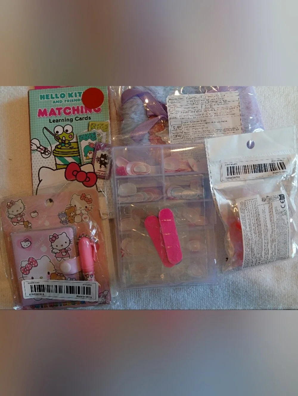 Girls Fun Set: Unicorn Purse, Rings, Hello Kitty Book/Pen, Fingernails